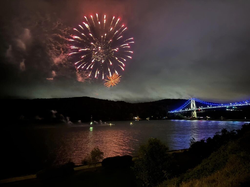 fireworks and bridge